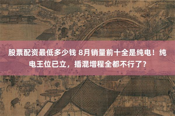 股票配资最低多少钱 8月销量前十全是纯电!纯电王位已立,插混增程全都不行了?