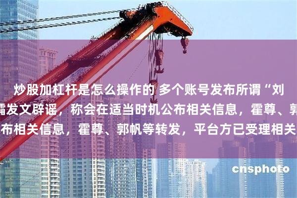 炒股加杠杆是怎么操作的 多个账号发布所谓“刘欢临终细节”，刘欢遗孀发文辟谣，称会在适当时机公布相关信息，霍尊、郭帆等转发，平台方已受理相关举报